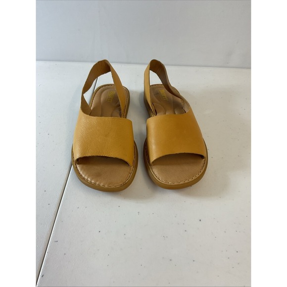 Born Inlet Women's Size 8M Brown Leather Cushioned Pull-on Peep Toe Flat Sandals - Picture 5 of 14